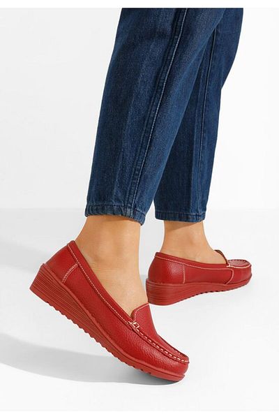 B T Shoes Storia red leather women's loafers