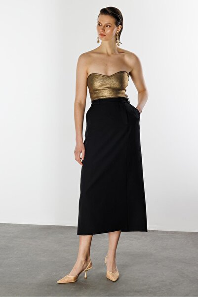 accort Yandan Yırtmaçlı Hürrem Etek-SİYAH