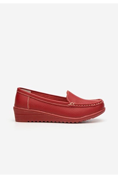 B T Shoes Storia red leather women's loafers