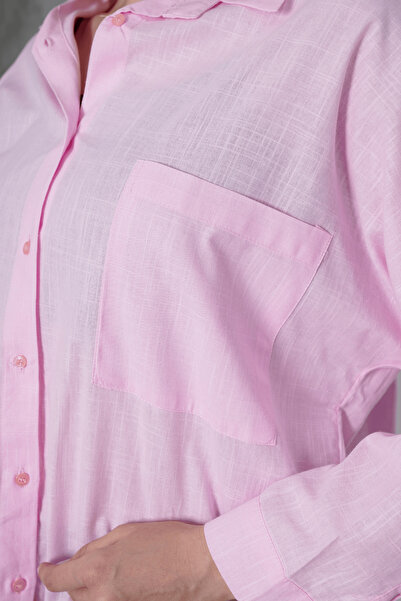 Paw Garage Γυναικείο πουκάμισο London Linen Single Pocket oversized , Πουκάμισο από λινό υψηλής ποιότητας