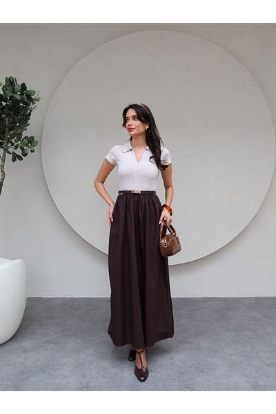 ESRAHELVACI Short Sleeve Front Zipper Flared Skirt Dress