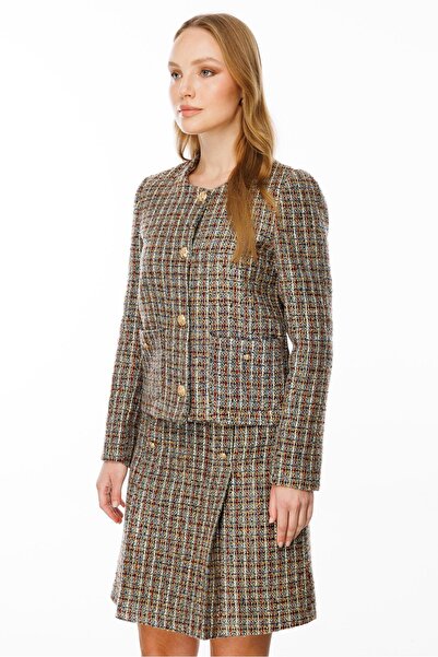 accort Kalın Pileli Düğme Detay Etek-MAVİ