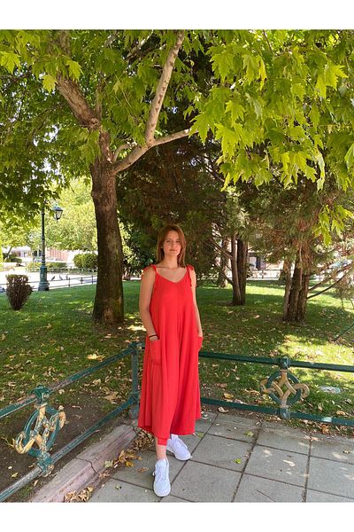 OLEA MODA Red Wrap Shalwar Jumpsuit with Shoulder Tie Pockets