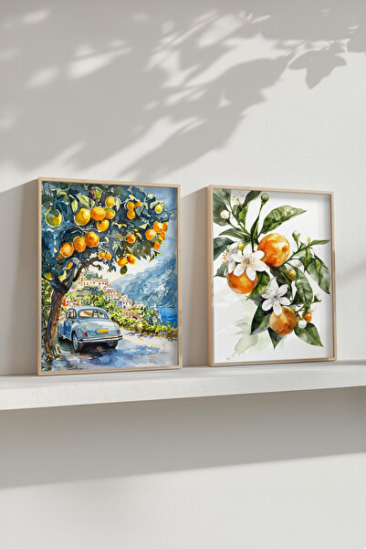 STARYUNA Efekat akvarela, narandžino drvo i čempres, letnji pejzaž, set od 2 ...