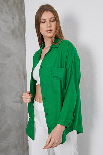 Paw Garage Γυναικείο πουκάμισο London Linen Single Pocket oversized , Πουκάμισο από λινό υψηλής ποιότητας