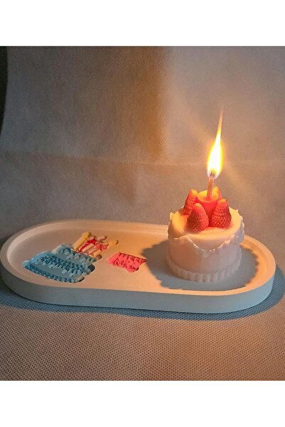 yağmur candle Doğum gününe  terrazzo tabağı üzeri renkli pasta ve  yanında çi...
