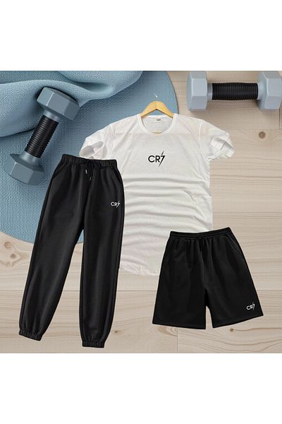 Fifty Color 3-Piece Slim Fit Unisex Tshirt-Shorts-Tracksuit Combination Cr7-Cristiano Printed