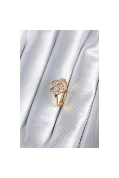 Skygo Brass Gold Color Zircon Stone Heart Charm Model Women's Ring - Tj-Byk2863