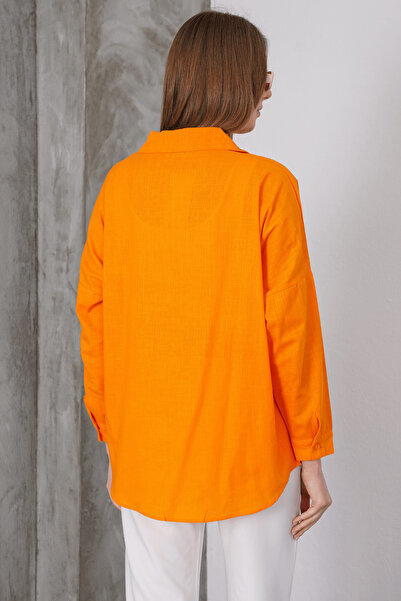 Paw Garage Women's London Linen Single Pocket Oversize Shirt, Premium Quality Linen Shirt