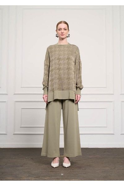 Nuss Houndstooth Patterned Ribbed Vegan Silk Tunic