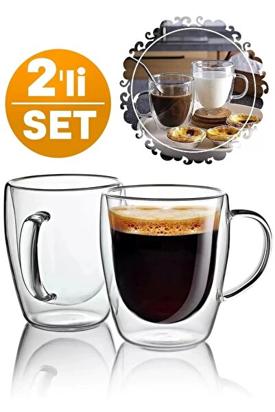Maridet Çift Cidarlı Bardak Cam Kupa 350 ML Espresso Kahve Fincanı Borosilika...