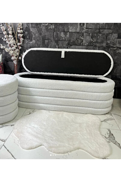 Mobilya Stant Most Line Sandıklı Bench 01 Beyaz Bukle Kumaş (EVİNİZE TESLİM)