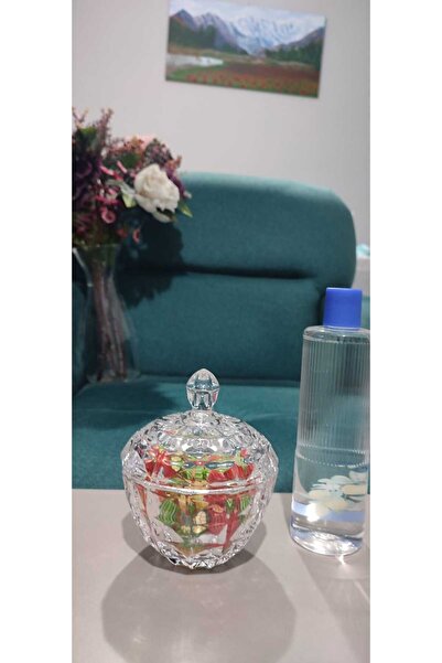 ORTAKÖYCENNETİ Kapaklı cam şekerlik drajelik DELİGLASS Yükseklik 15cm.agız ge...