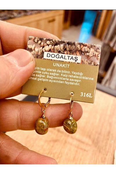 Bizde Ne Yok ki Special Design Natural Stone Earrings with Unakit Stone