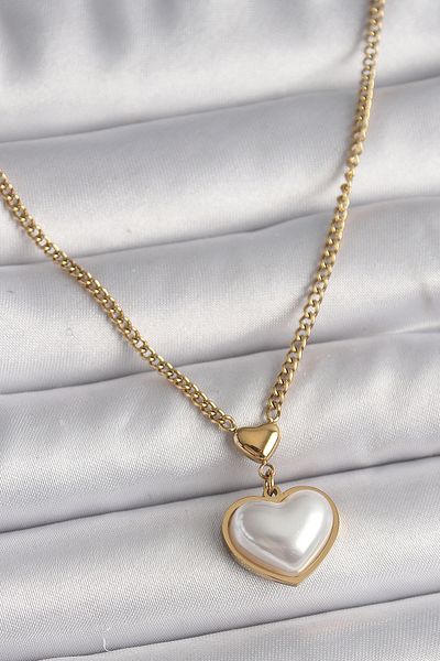 Skygo 316L Steel Gold Color Chain 3D Pearl Heart Model Women's Necklace - Tj-Bko9770