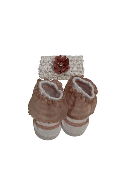 Generic Baby Socks with Headband - White / Brown