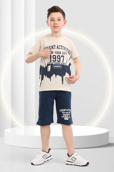 BUUFUU Summerwear - Children's Short Sleeve Crew Neck, Student Activity Printed T-Shirt and Bottom Top Set