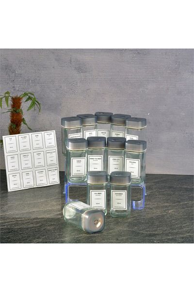 KUMSAL Rotating Lid Glass Spice Rack Set of 12
