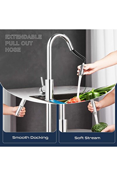 HESANIT Kitchen Mixer with Flexible Spout Stainless Steel Brushed