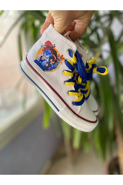 STARYOU STORE Sonic Printed White Long Linen Sneaker Sports Shoes