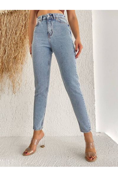 SHEVEGA Ice Blue High Waist Boyfriend Mom Jean Jeans
