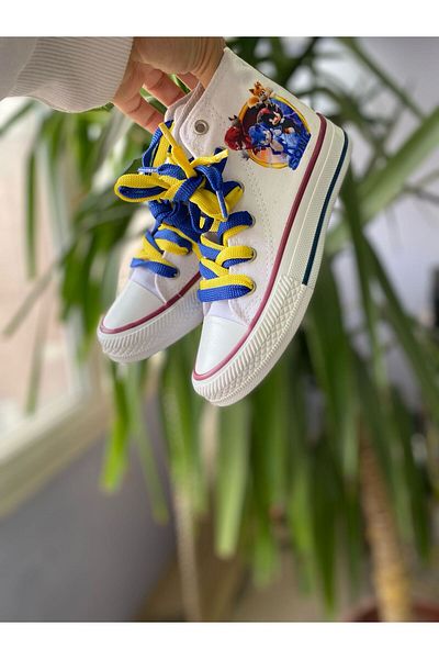 STARYOU STORE Sonic Printed White Long Linen Sneaker Sports Shoes