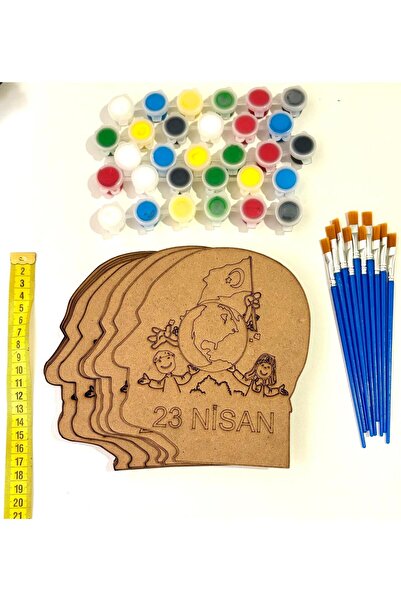 M&T WORKSHOP 10'LU PAKET 23 NİSAN ATATÜRK SİLÜETİ ÇOCUK BAYRAMI BAYRAK DÜNYA AHŞAP BOYAMA SETİ