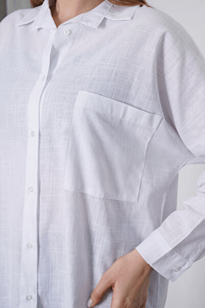 Paw Garage Cămașă London Linen cu un singur buzunar supradimensionat pentru femei, cămașă din in de calitate premium