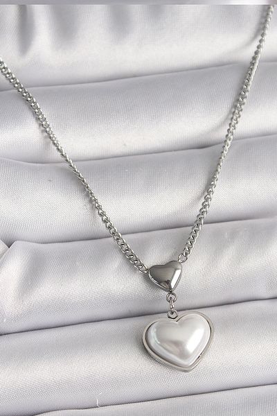 Skygo 316L Steel Silver Color Chain 3D Heart Model Women's Necklace - Tj-Bko9771