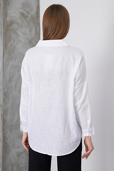 Paw Garage Cămașă London Linen cu un singur buzunar supradimensionat pentru femei, cămașă din in de calitate premium