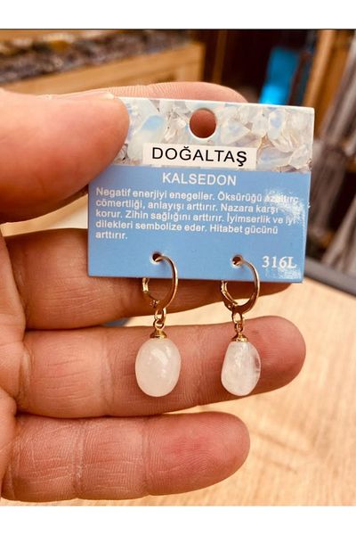 Bizde Ne Yok ki Minimal Drop Earrings with Chalcedony Stone