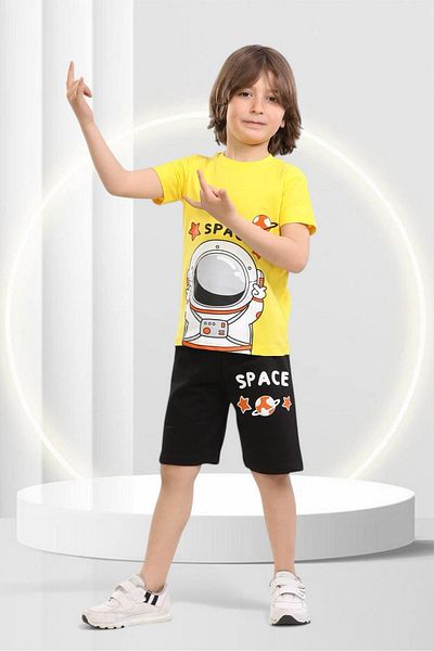 BUUFUU Summer Children's Space Printed Short Sleeve Crew Neck T-Shirt Shorts Bottom Top Set