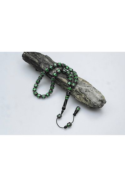 Skygo Oltu Stone and Green Galalith Fountain Nightingale Embroidered Rosary