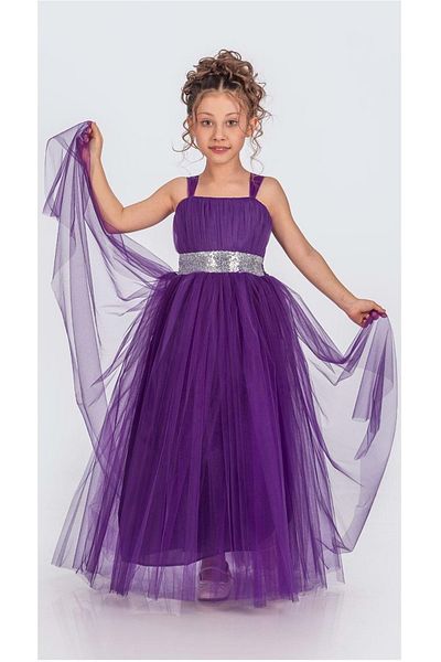 s.t. sebat tekstil Girl's Evening Dress with Satin Gimp and Long Tulle Skirt