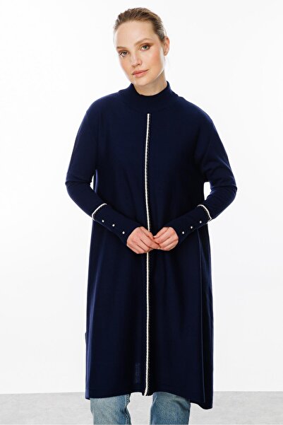 accort Önü Simli Şerit Detaylı Triko Elbise-LACI