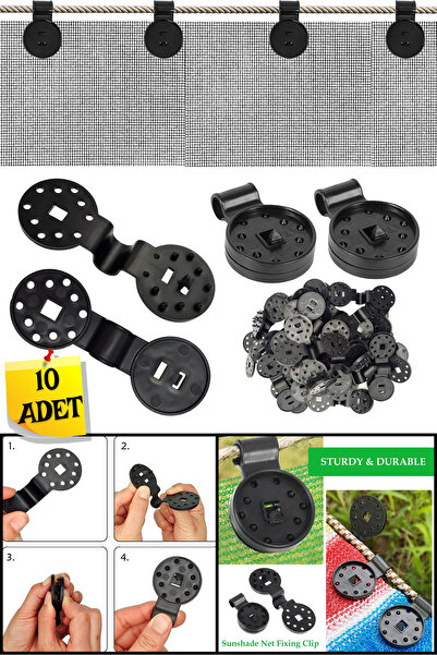 TOYFEST 10'lu Branda File Güneşlik Çadır Muşamba Gölgelik Balkon Örtüsü Sabitleme Klipsi Kilit Aparatı