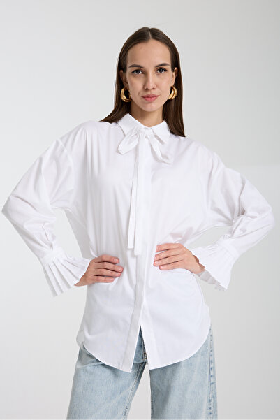 edda Kolu Piliseli Pamuk Saten Gömlek