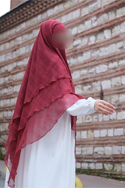 lavanda moda Üç Katlı Peçeli Uzun Şifon kareli Tesettür Sufle Eşarp