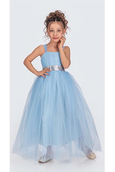 s.t. sebat tekstil Сатенена рокля с гипел и дълга тюлена пола за момичета, цв...