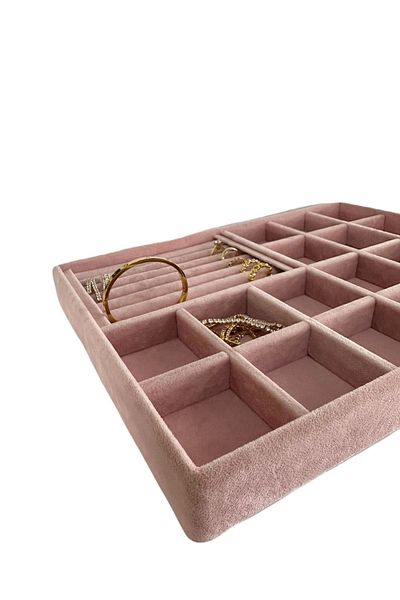 MeGass Dekor Domestic Production Baku Model Suede Pink Color Drawer Jewelry Stand with Compartment and Drop