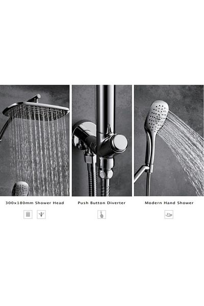 HESANIT Elite Shower Column System With Hander Shower & Diverter Steel Brushed