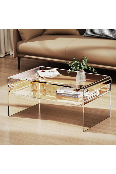 TUVA REKLAM Şeffaf Pleksi Yeni Nesil Salon Oturma Odası Ara Raflı Orta Sehpa (ÇOKLU RENK SEÇENEKLİ/MONTAJLIDIR)