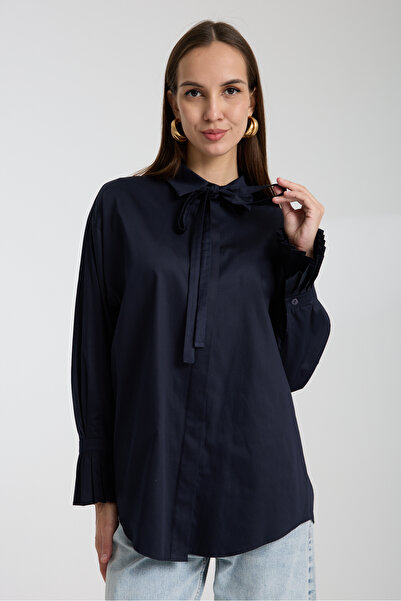 edda Kolu Piliseli Pamuk Saten Gömlek