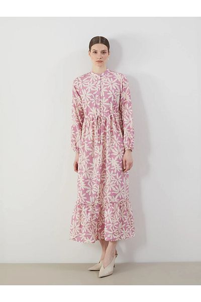 LC Waikiki Γυναικείο φόρεμα LCW Modest Pink Judge Collar Floral