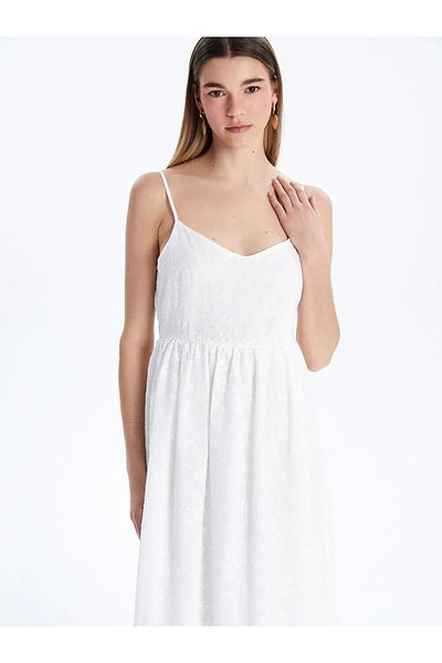 LC Waikiki XSIDE Rochie mini albă cu decolteu în V cu broderie florală