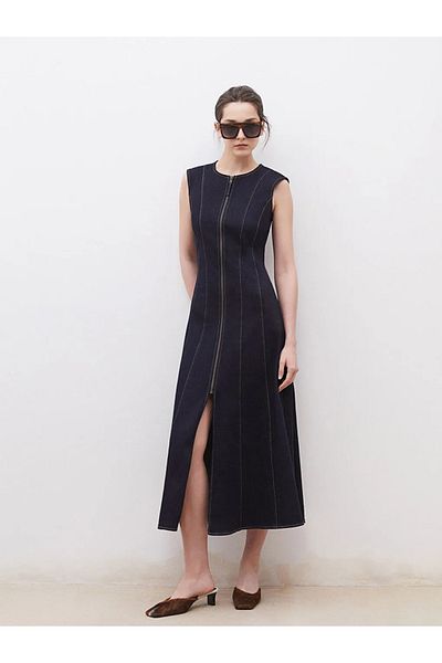 LC Waikiki Soulife Navy Blue Crew Neck Women's Jean Dress