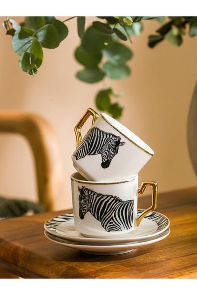 LC Waikiki Lcw Home Zebra Printed 2-Person Porcelain Coffee Cup Set 90 ml