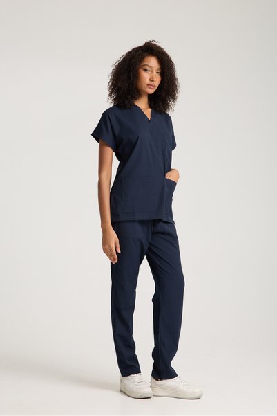 PandaForma Navy Blue 100% Cotton Unisex Scrubs Bat Sleeve Nurse, Doctor, Hospital Uniform