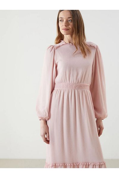 LC Waikiki Γυναικείο φόρεμα LCWAIKIKI Classic Pink Frill Stand γιακά