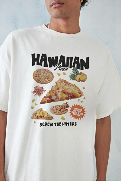 Tee&more. تي شيرت فاخر مطبوع عليه بيتزا أناناس كبير الحجم للجنسين